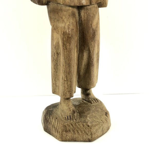 Vintage Hand Carved Wood Folk Art Man Colonial Figure Statue Sculpture 15 3/4-in - Picture 7 of 12